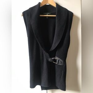 Lauren Ralph Lauren Black Sleeveless Knit Buckle Wrap Sweater Small Size